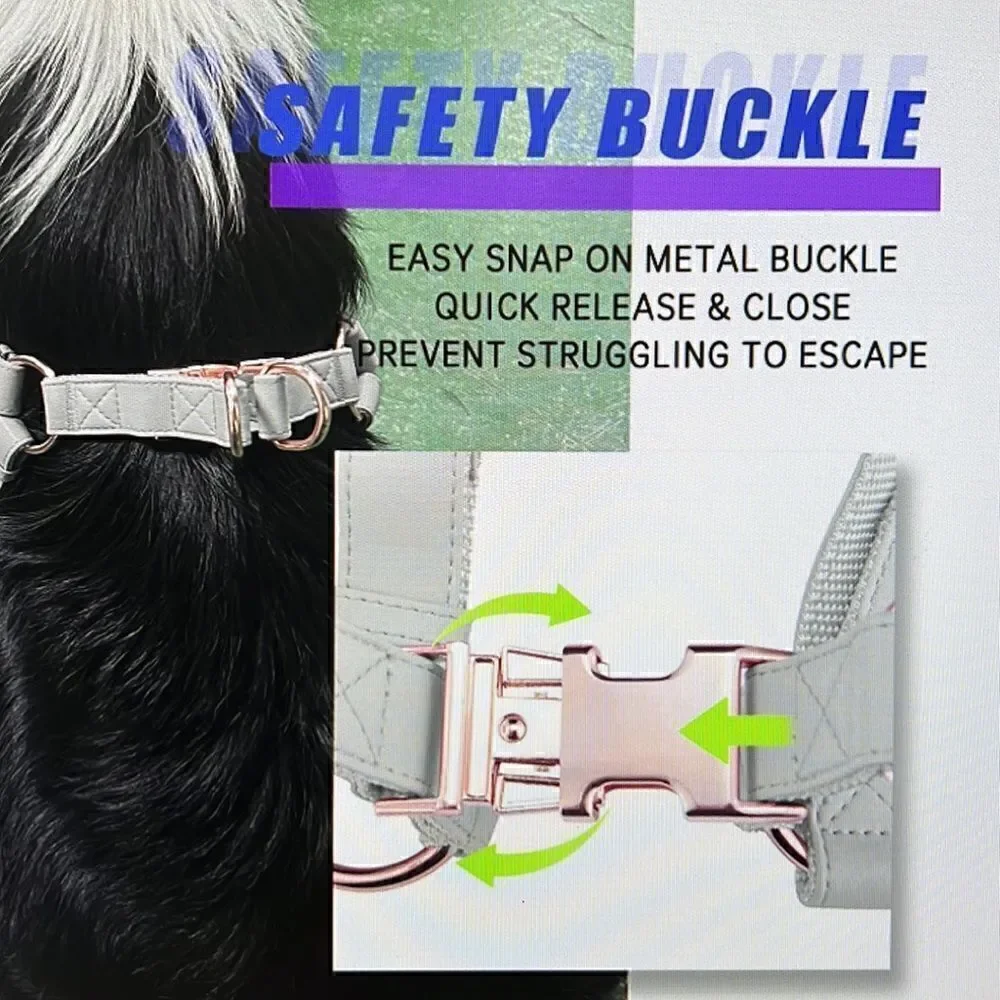 Soft Leather No Pull Dog Harness Gray/ Rose Gold Medium New!